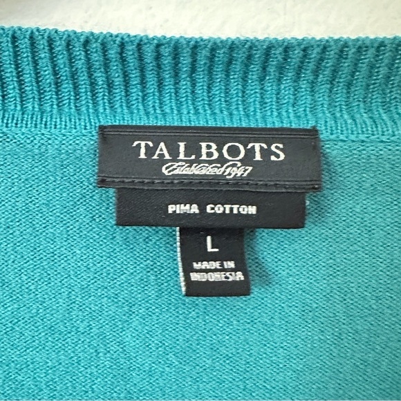 Talbots Charming Cardigan Sweater Pima Cotton Button Down Teal size L - Picture 4 of 4